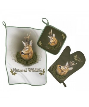Kitchen Set with Roe Deer Print (green)