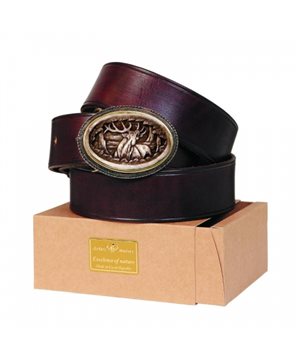 Leather Belt with Engraved Antler Buckle 4 cm